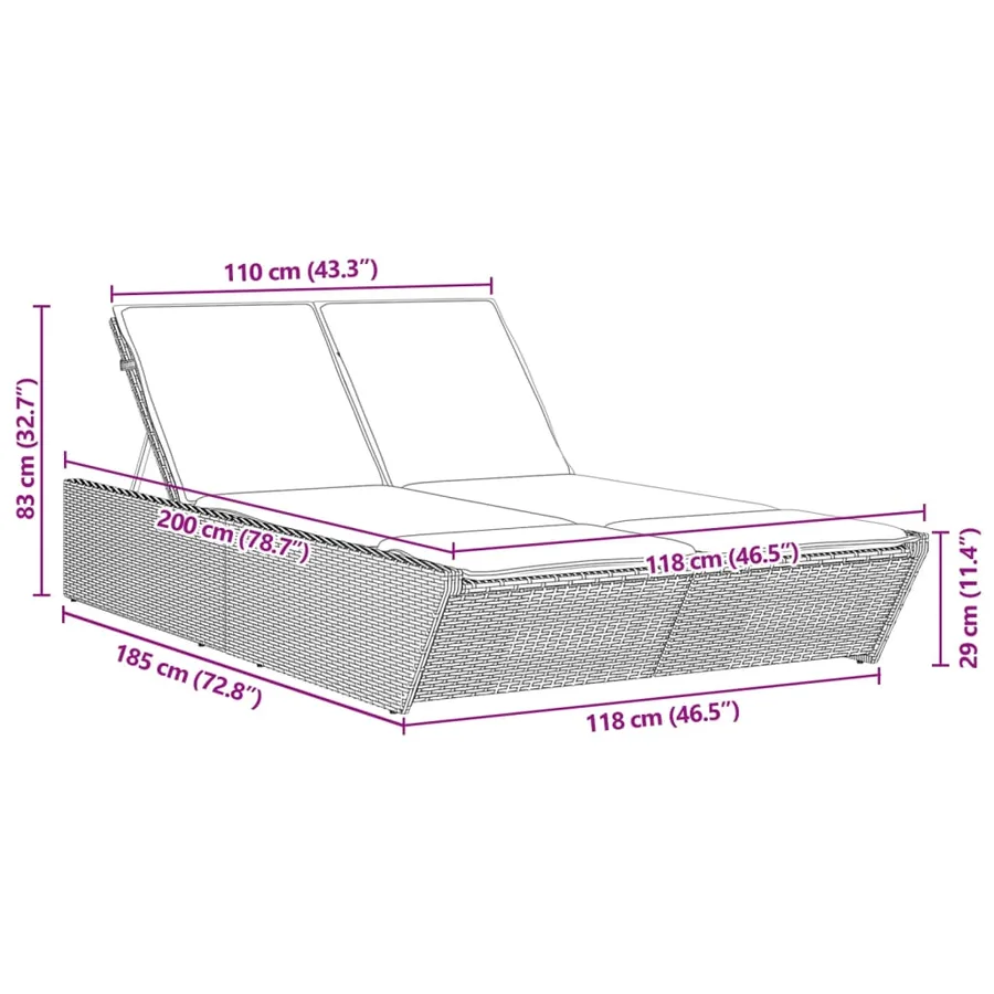 Chaise longue double avec coussins beige résine tressée - 10