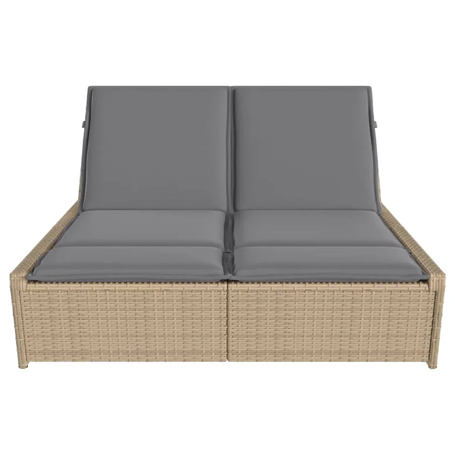Chaise longue double avec coussins beige résine tressée - 3