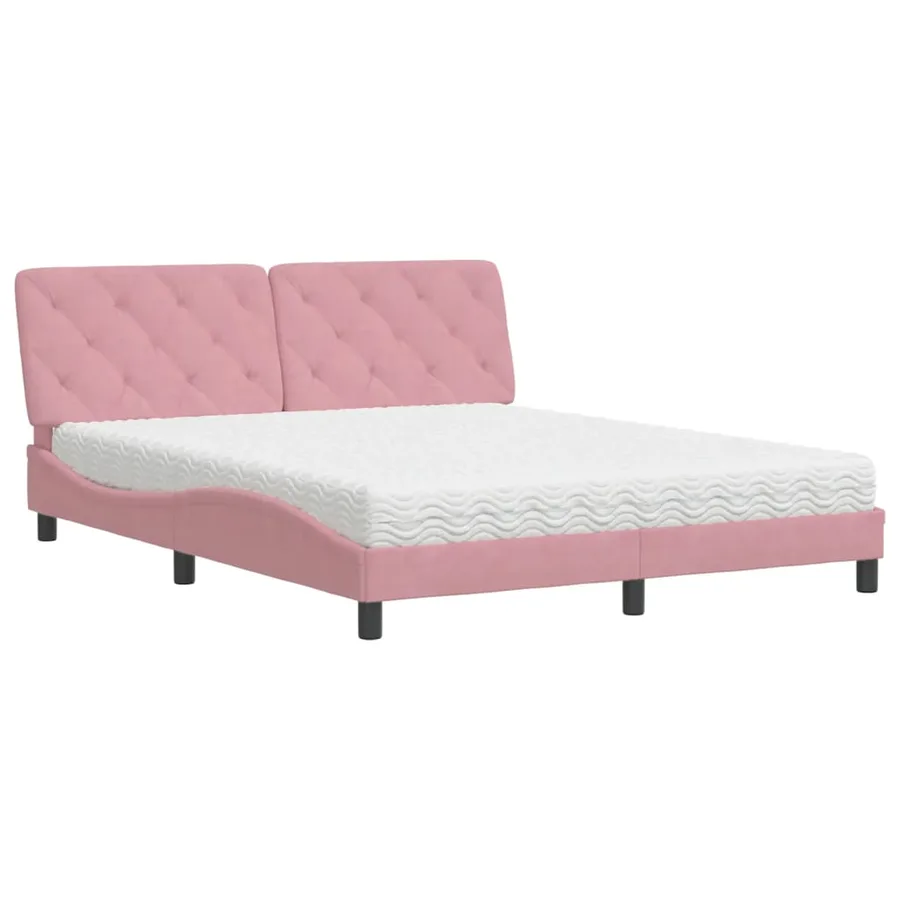 Lit avec matelas rose 160x200 cm velours - 2