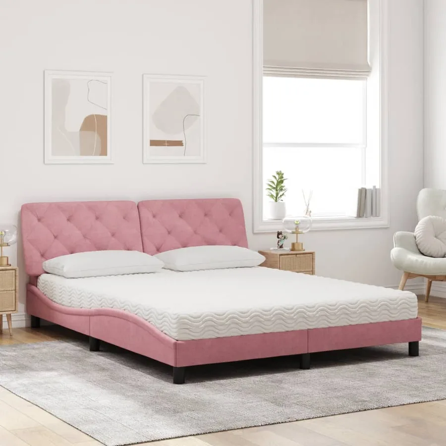 Lit avec matelas rose 160x200 cm velours - 3