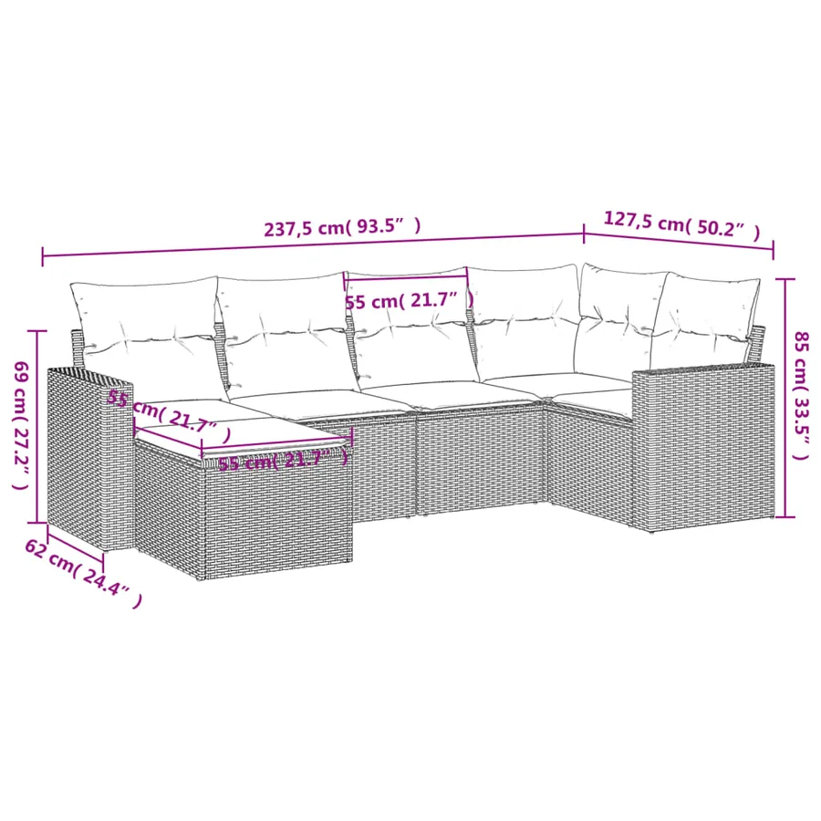 Salon de jardin avec coussins 6 pcs marron résine tressée - 3