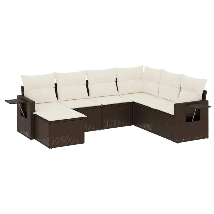 Salon de jardin avec coussins 7 pcs marron résine tressée - 2