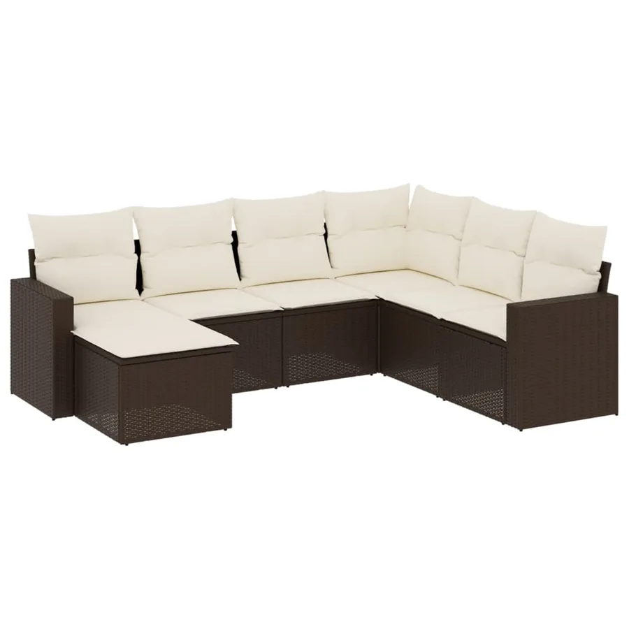 Salon de jardin avec coussins 7 pcs marron résine tressée - 2