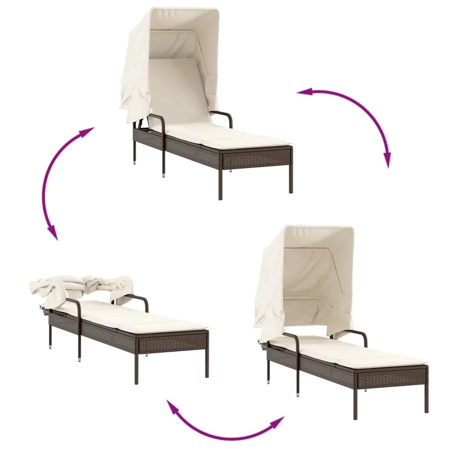 Chaises longues lot de 2 avec auvents et table gris poly rotin - 18