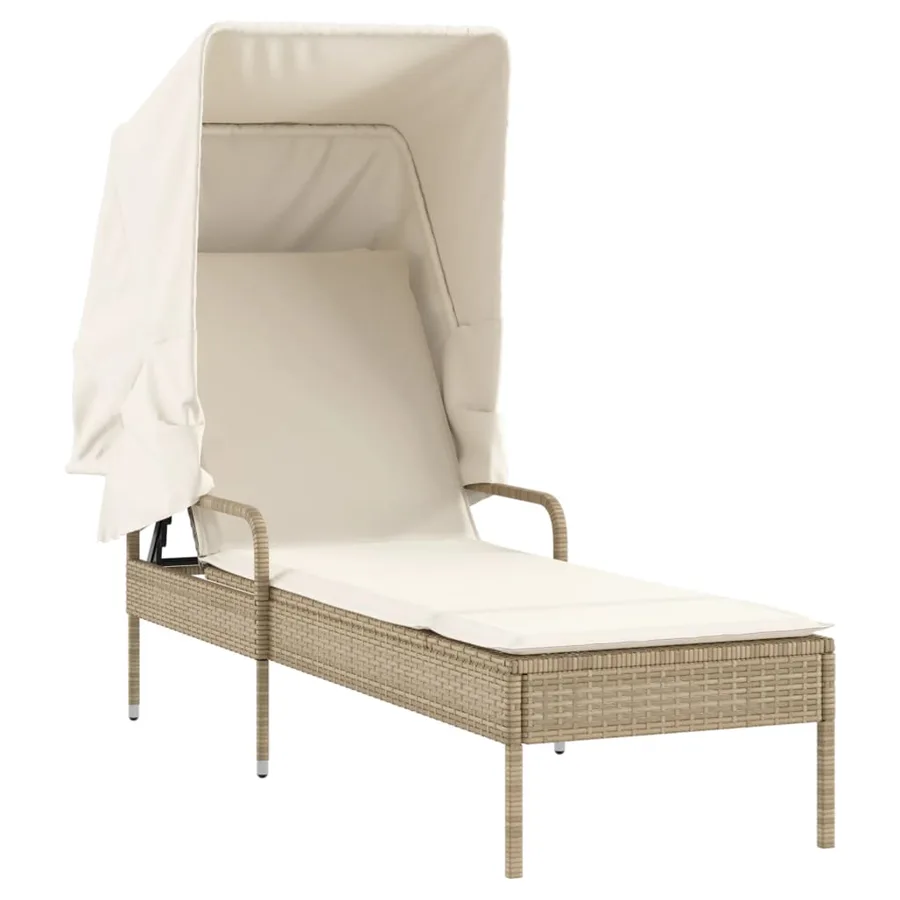 Chaises longues lot de 2 avec auvents et table gris poly rotin - 36