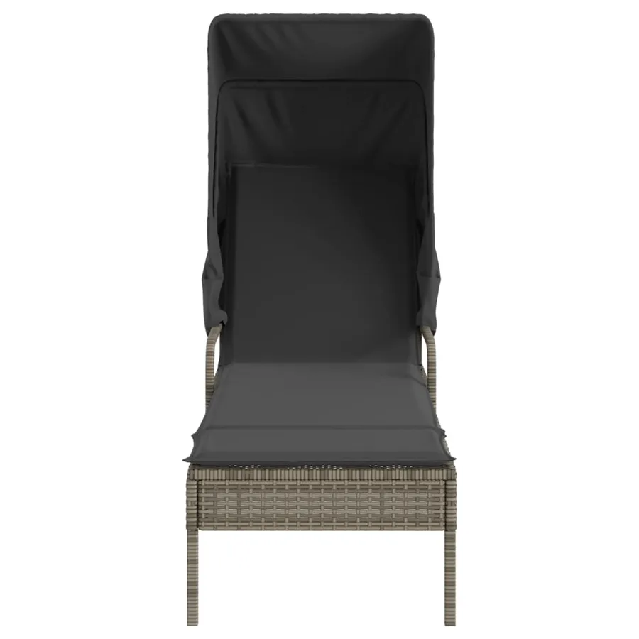 Chaises longues lot de 2 avec auvents et table gris poly rotin - 4