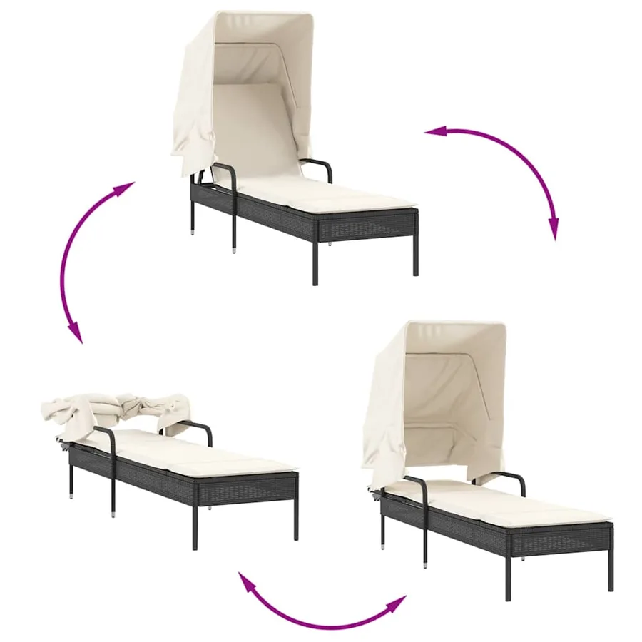 Chaises longues lot de 2 avec auvents et table gris poly rotin - 51