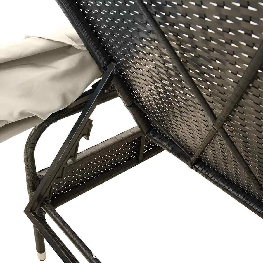 Chaises longues lot de 2 avec auvents et table gris poly rotin - 52