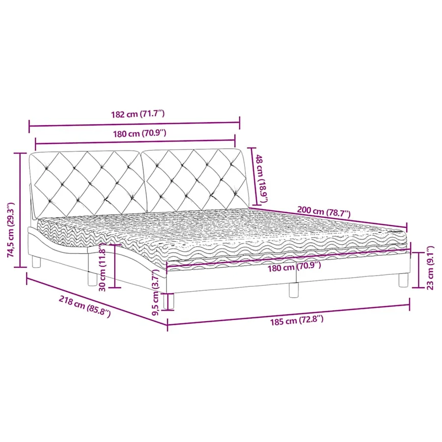 Lit avec matelas bleu 180x200 cm velours - 11