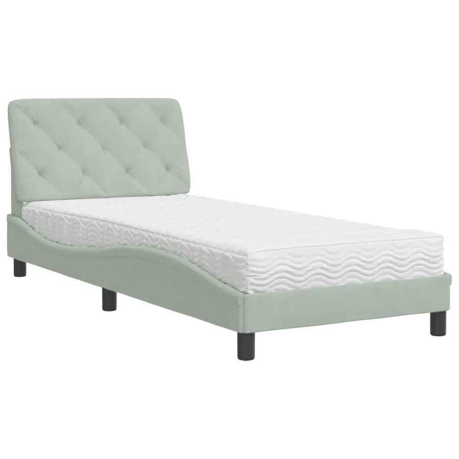 Lit avec matelas gris clair 80x200 cm velours - 2