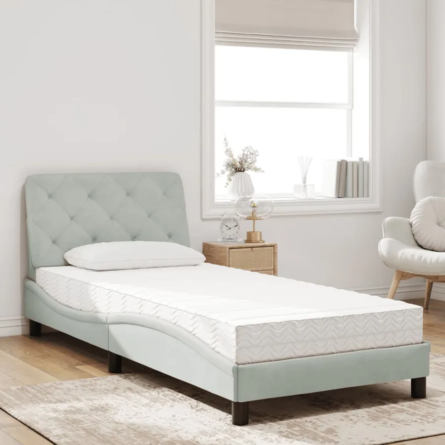 Lit avec matelas gris clair 80x200 cm velours - 3