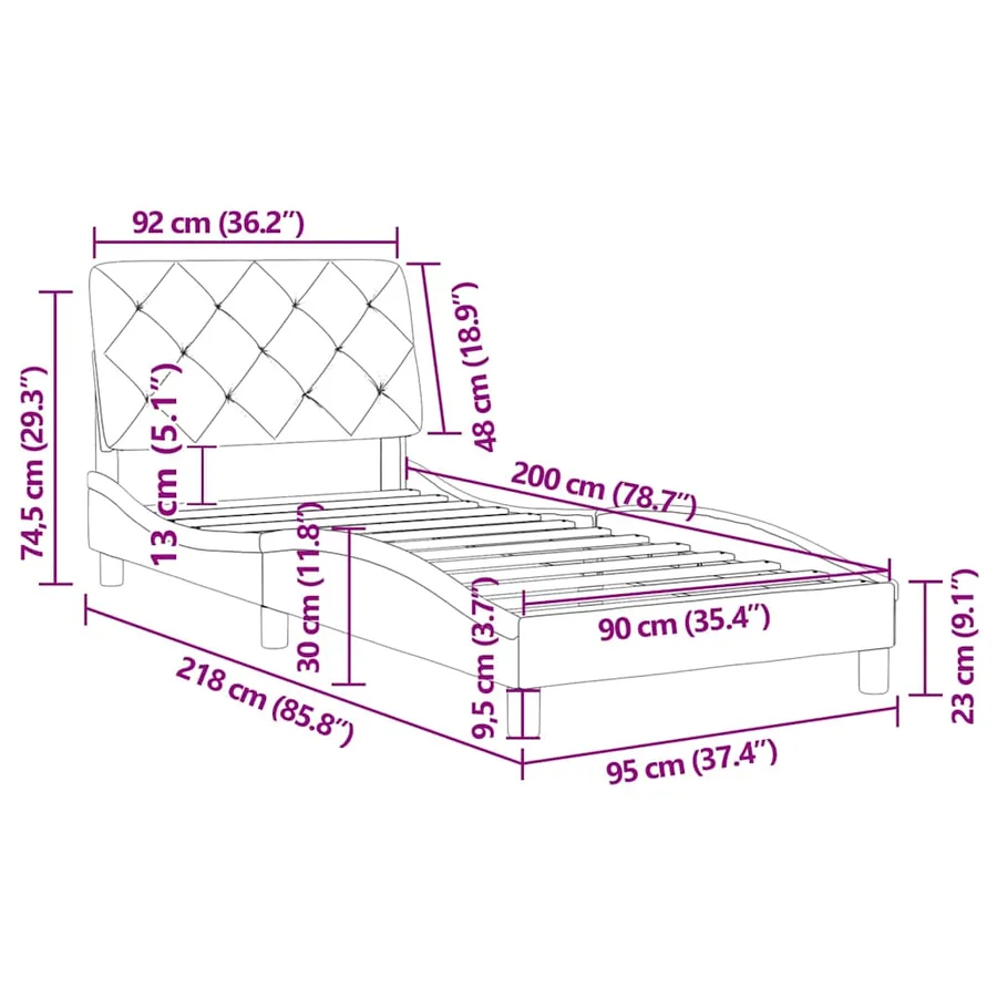 Cadre de lit sans matelas rose 90x200 cm velours - 12