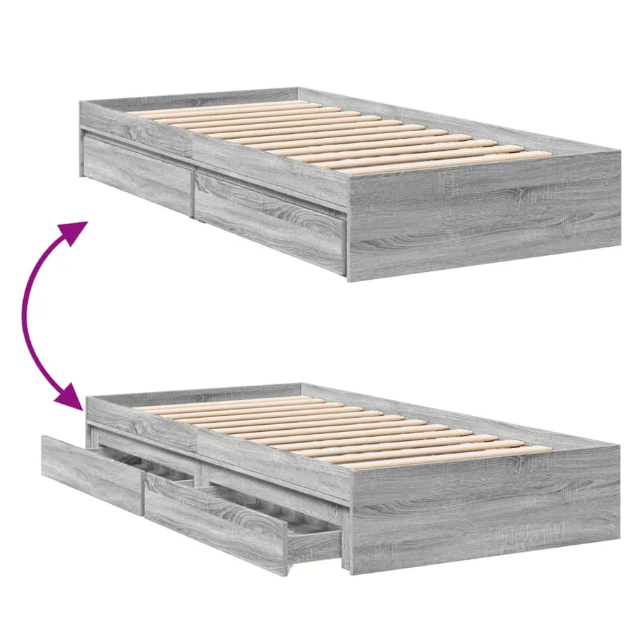Cadre de lit avec tiroirs sans matelas sonoma gris 75x190 cm - 7