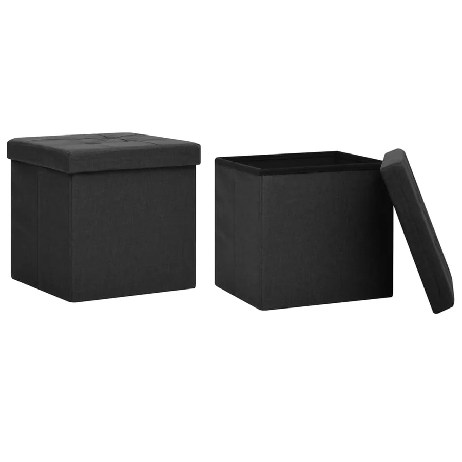 Tabourets de rangement pliables lot de 2 noir Faux lin - 2