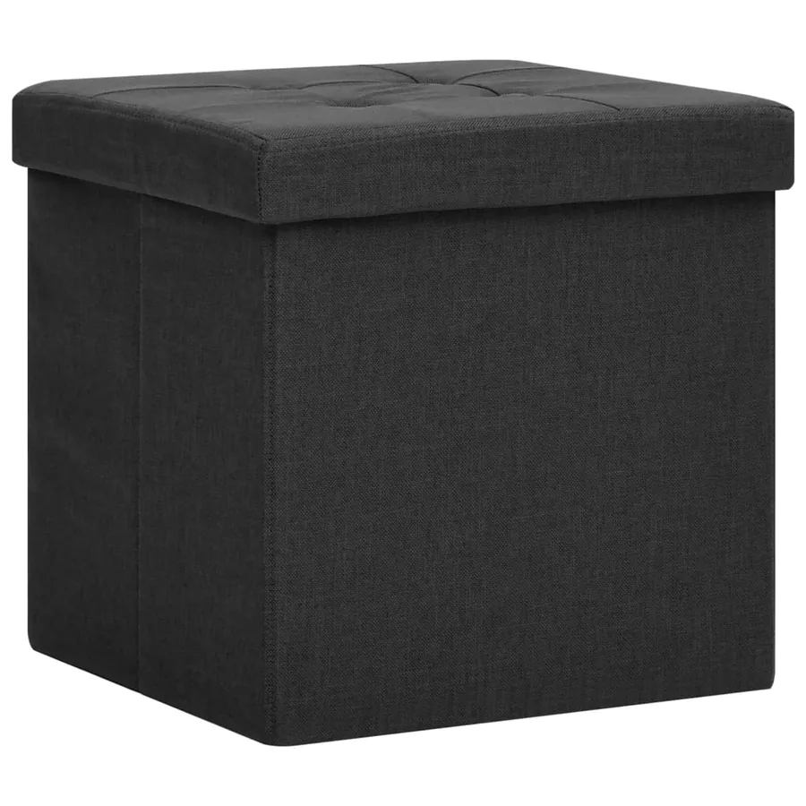 Tabourets de rangement pliables lot de 2 noir Faux lin - 3