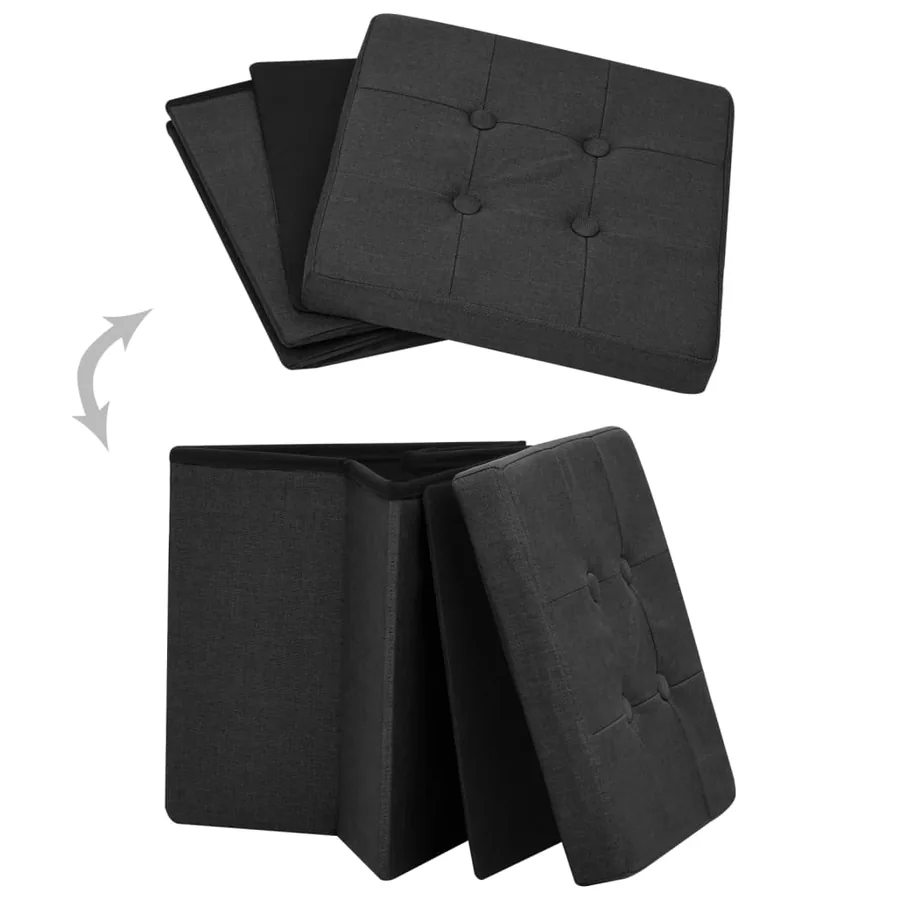 Tabourets de rangement pliables lot de 2 noir Faux lin - 6