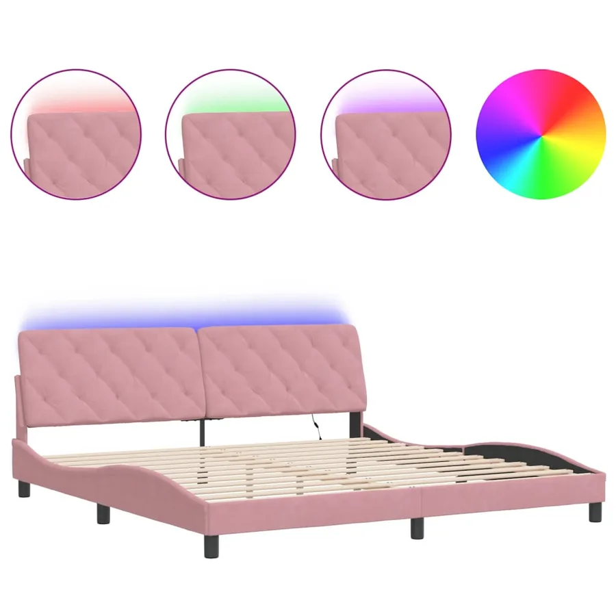 Cadre de lit avec LED sans matelas rose 200x200 cm velours - 2