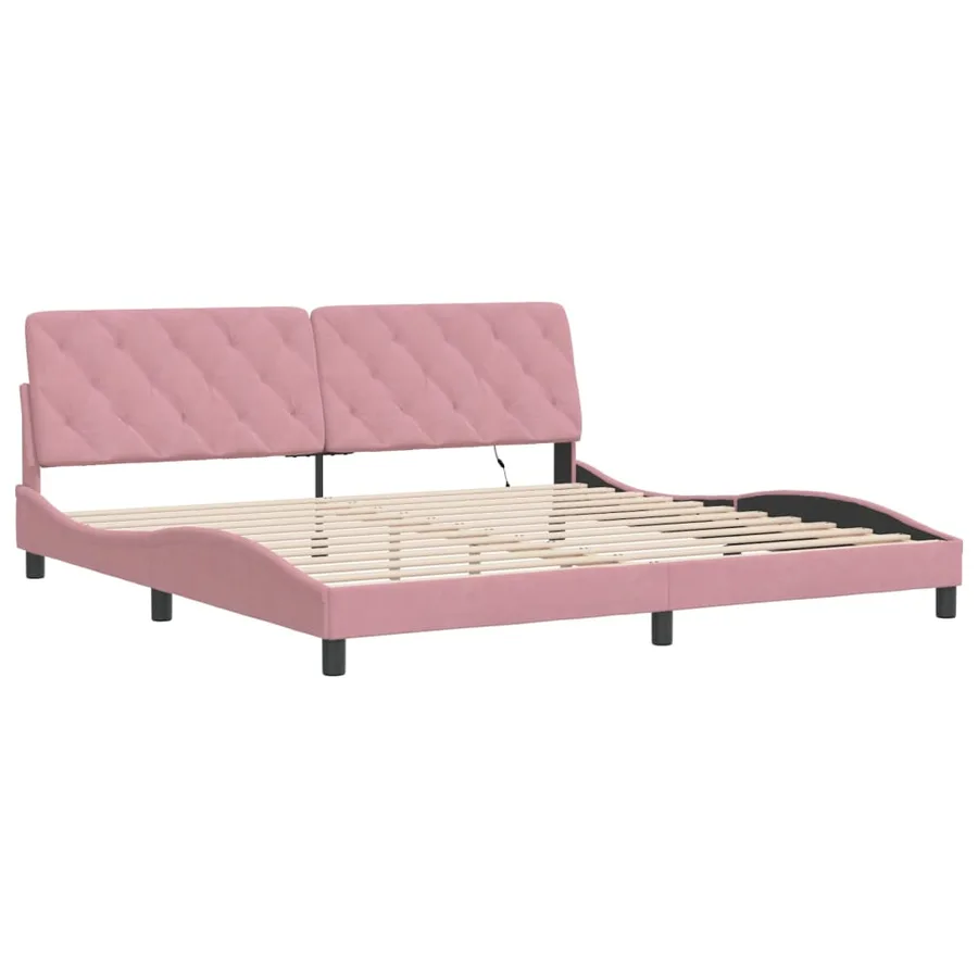 Cadre de lit avec LED sans matelas rose 200x200 cm velours - 3