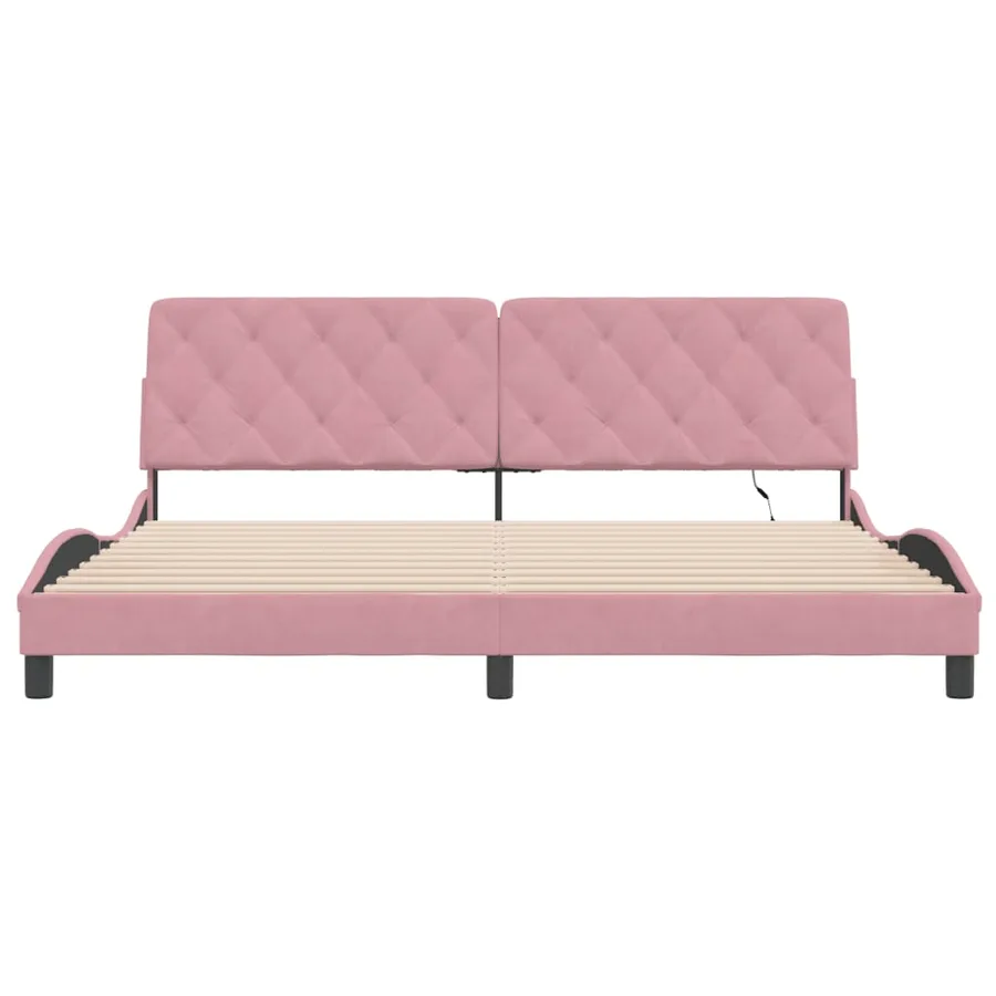 Cadre de lit avec LED sans matelas rose 200x200 cm velours - 6