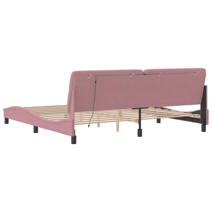 Cadre de lit avec LED sans matelas rose 200x200 cm velours - 8