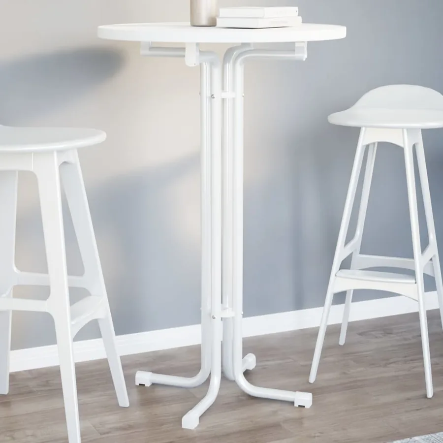 Table de bar blanc Ø70x110 cm bois d'ingénierie et acier
