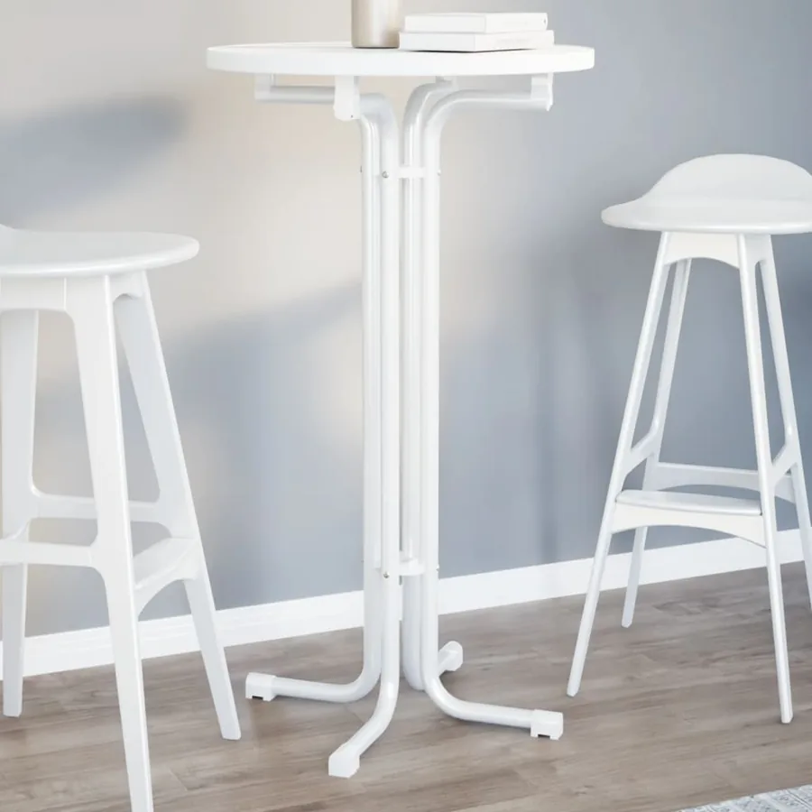 Table de bar blanc Ø60x110 cm bois d'ingénierie et acier