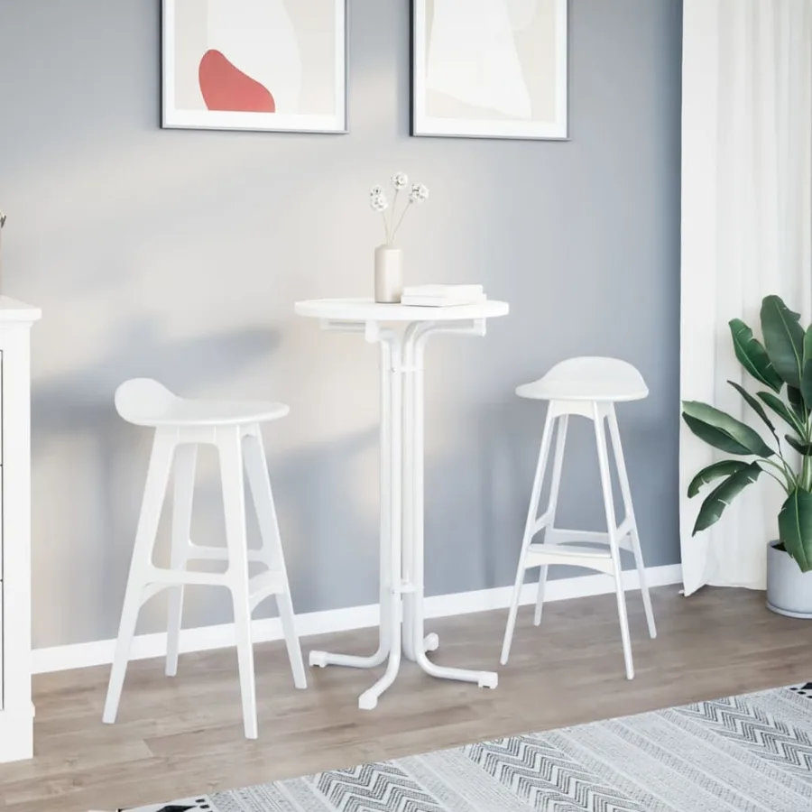 Table de bar blanc Ø60x110 cm bois d'ingénierie et acier - 3