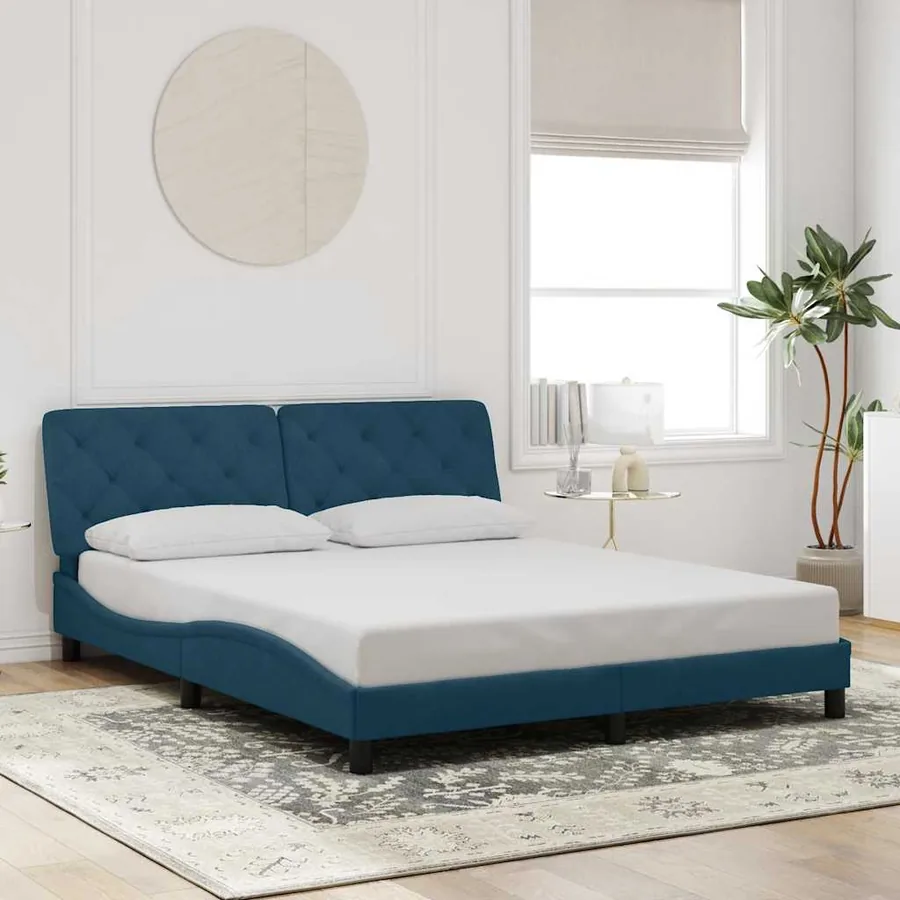 Cadre de lit sans matelas bleu 160x200 cm velours