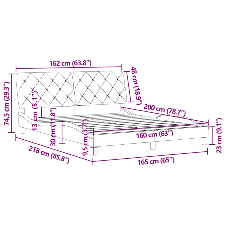 Cadre de lit sans matelas bleu 160x200 cm velours - 10
