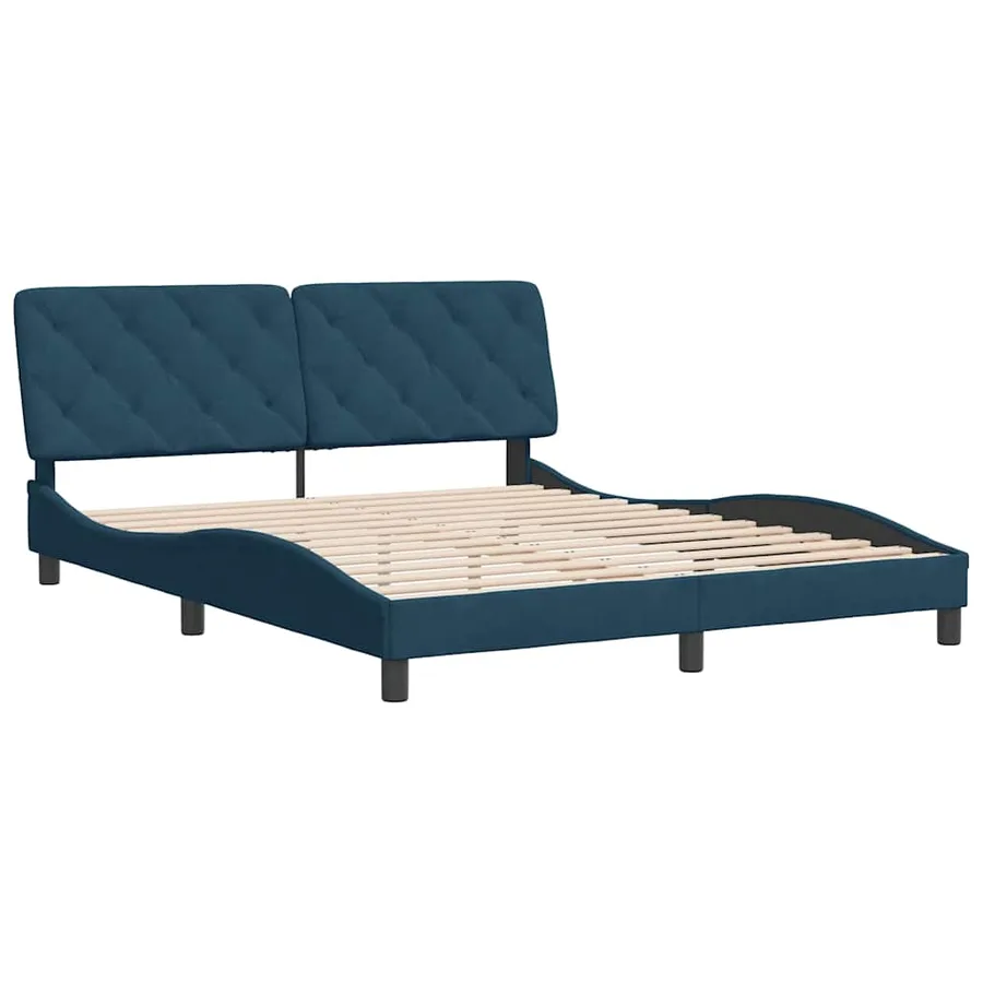 Cadre de lit sans matelas bleu 160x200 cm velours - 3