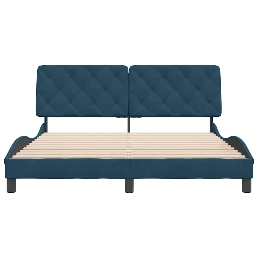 Cadre de lit sans matelas bleu 160x200 cm velours - 5