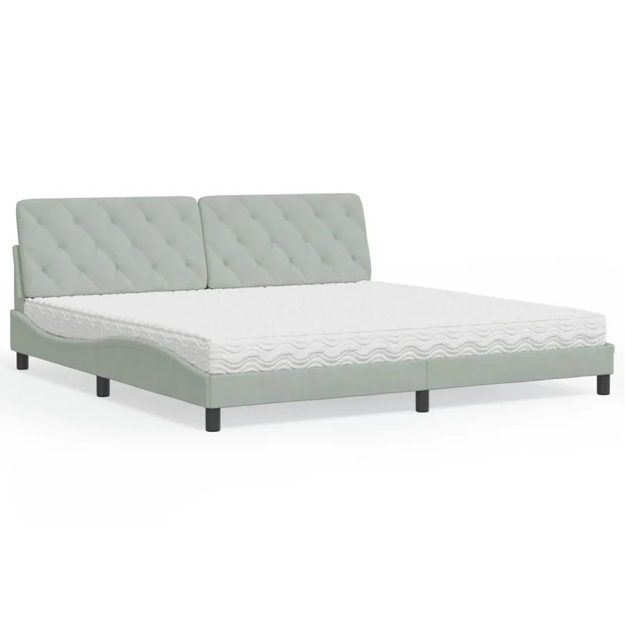 Lit avec matelas gris clair 200x200 cm velours