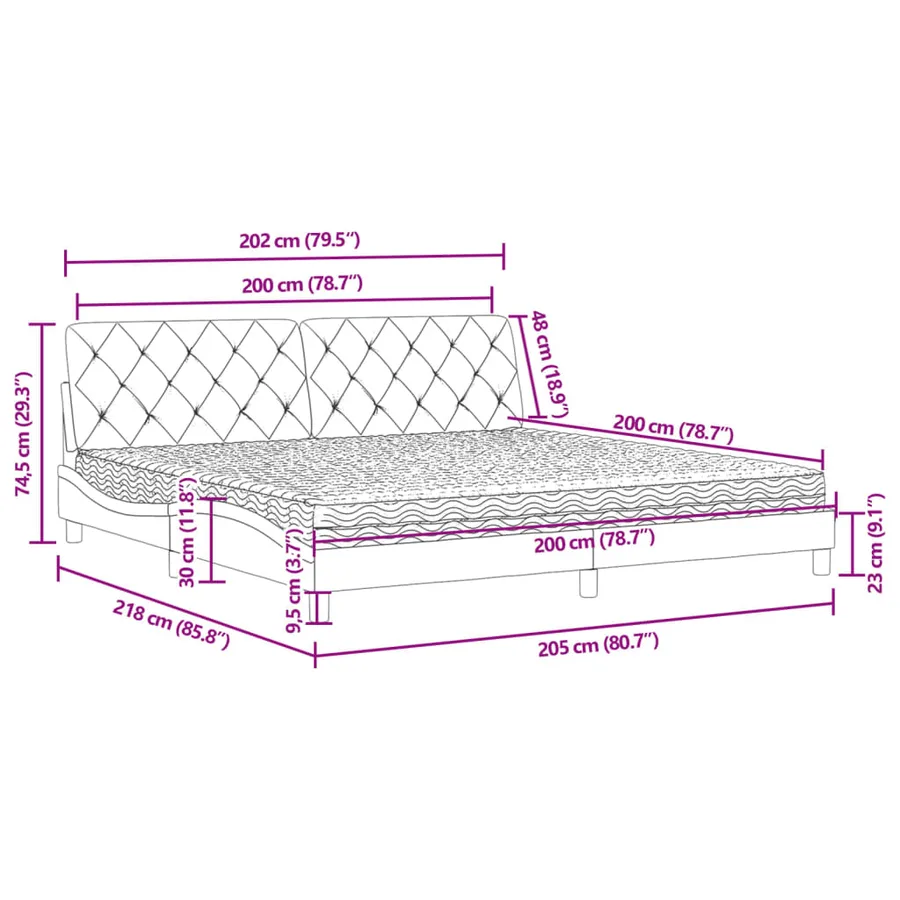 Lit avec matelas gris clair 200x200 cm velours - 11