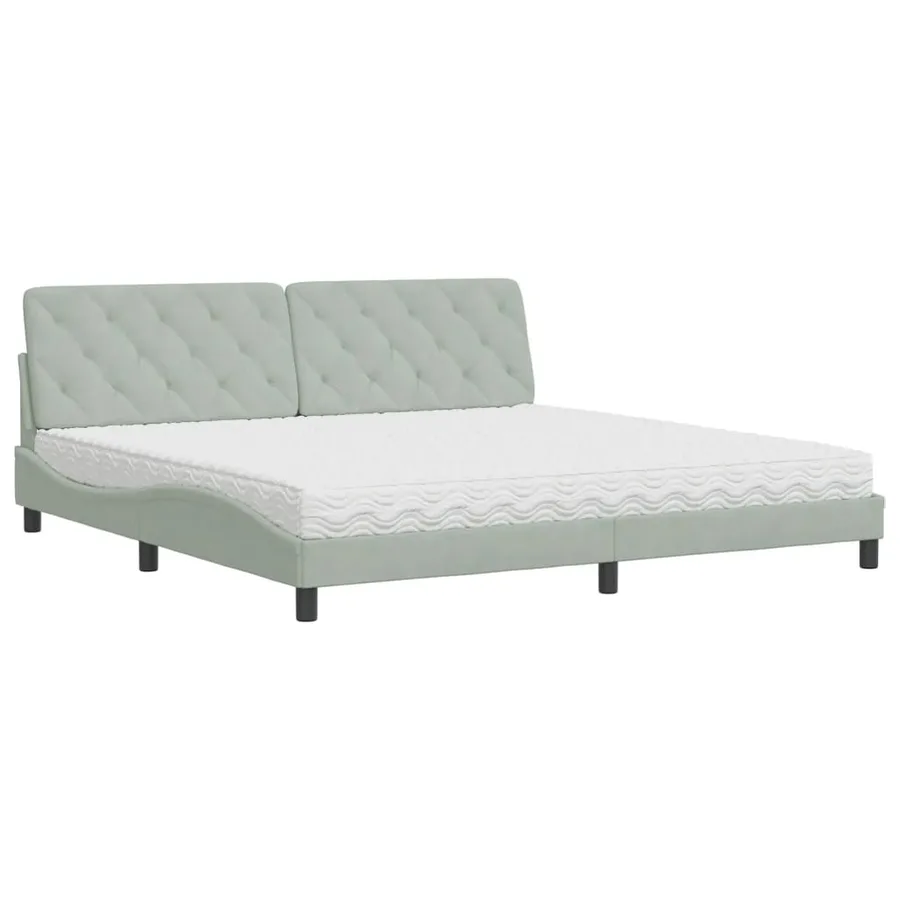 Lit avec matelas gris clair 200x200 cm velours - 2