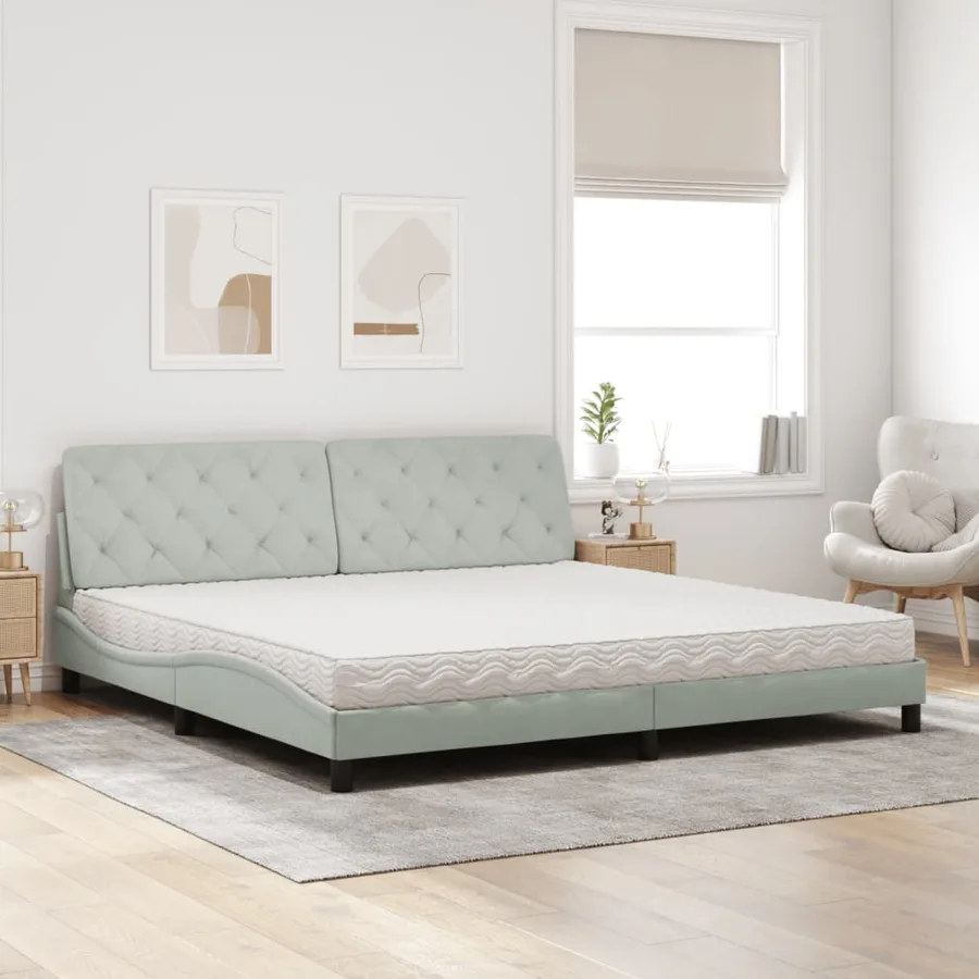 Lit avec matelas gris clair 200x200 cm velours - 3