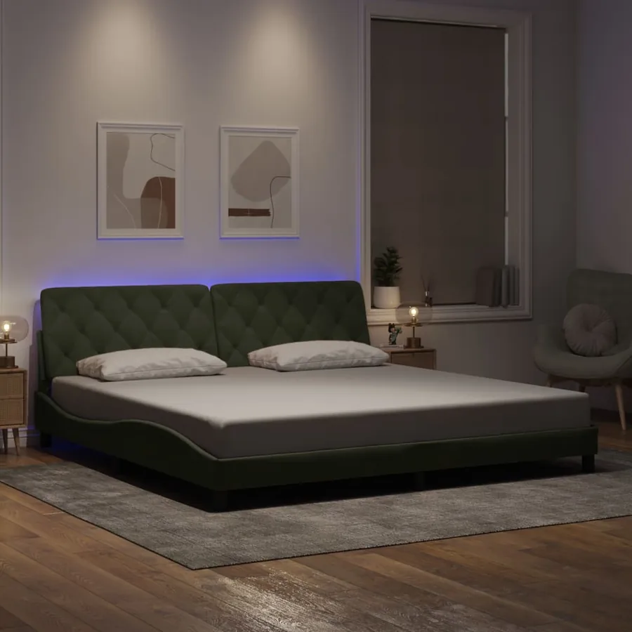 Cadre de lit avec LED sans matelas gris clair 200x200 cm velours