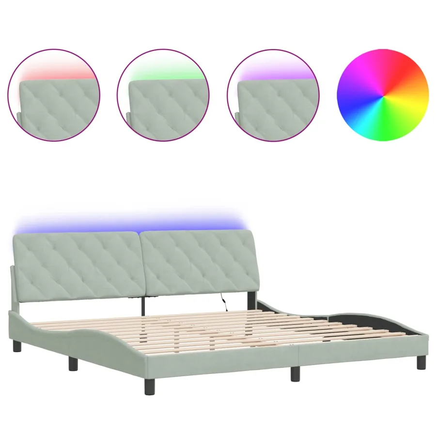 Cadre de lit avec LED sans matelas gris clair 200x200 cm velours - 2