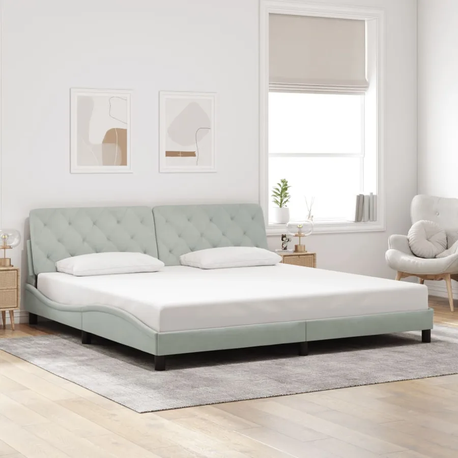 Cadre de lit avec LED sans matelas gris clair 200x200 cm velours - 4