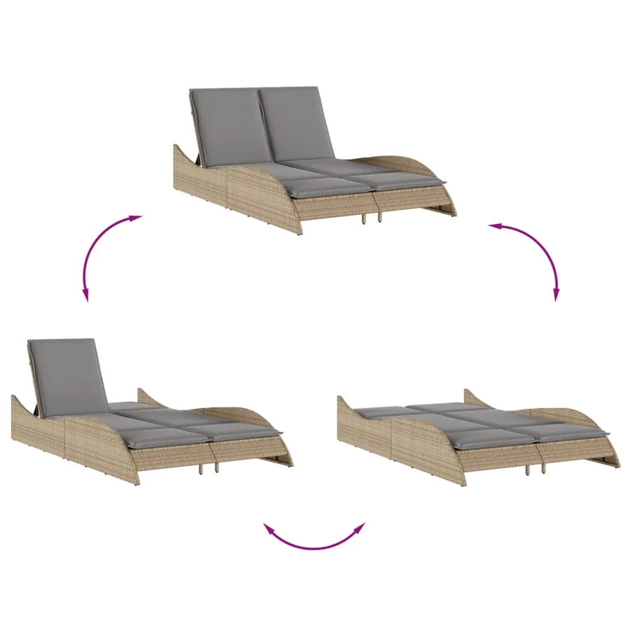 Chaise longue avec coussins beige 114x205x73 cm résine tressée - 8
