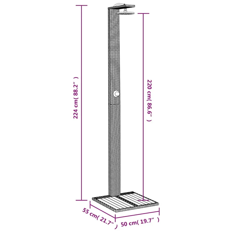 Douche d'extérieur noir 50x55x224 cm résine tressée bois acacia - 11