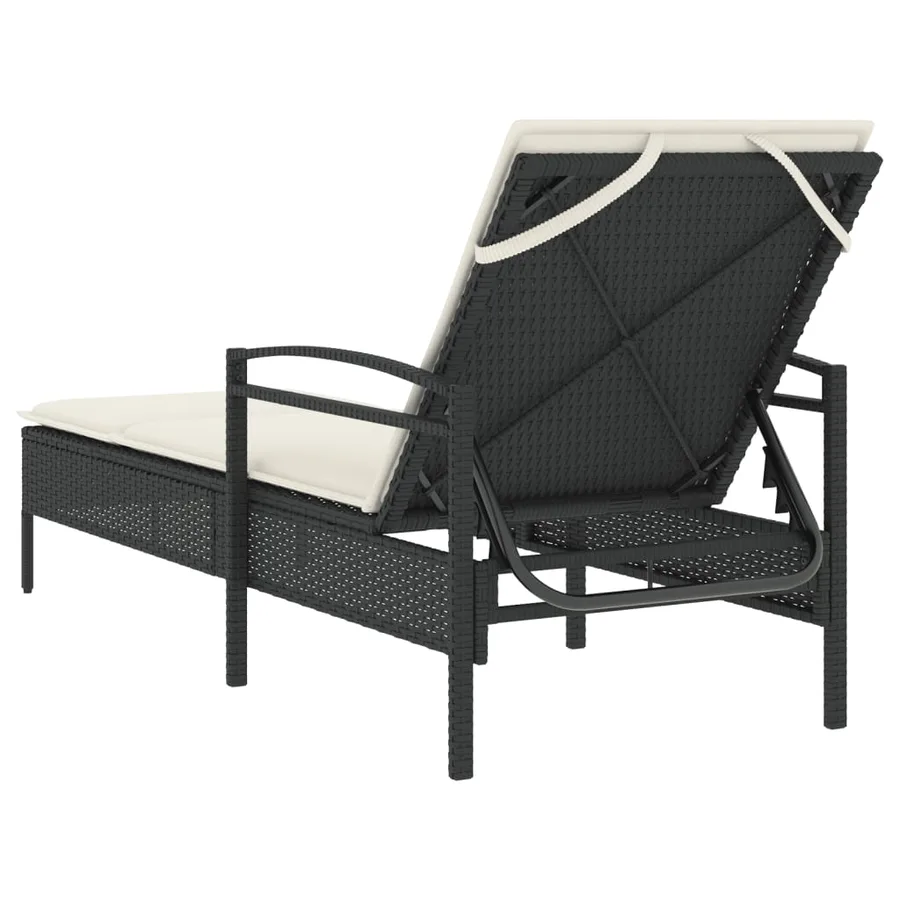 Chaise longue avec coussin noir 63x200x81 cm résine tressée - 6