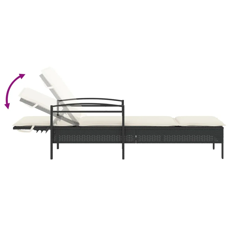 Chaise longue avec coussin noir 63x200x81 cm résine tressée - 7