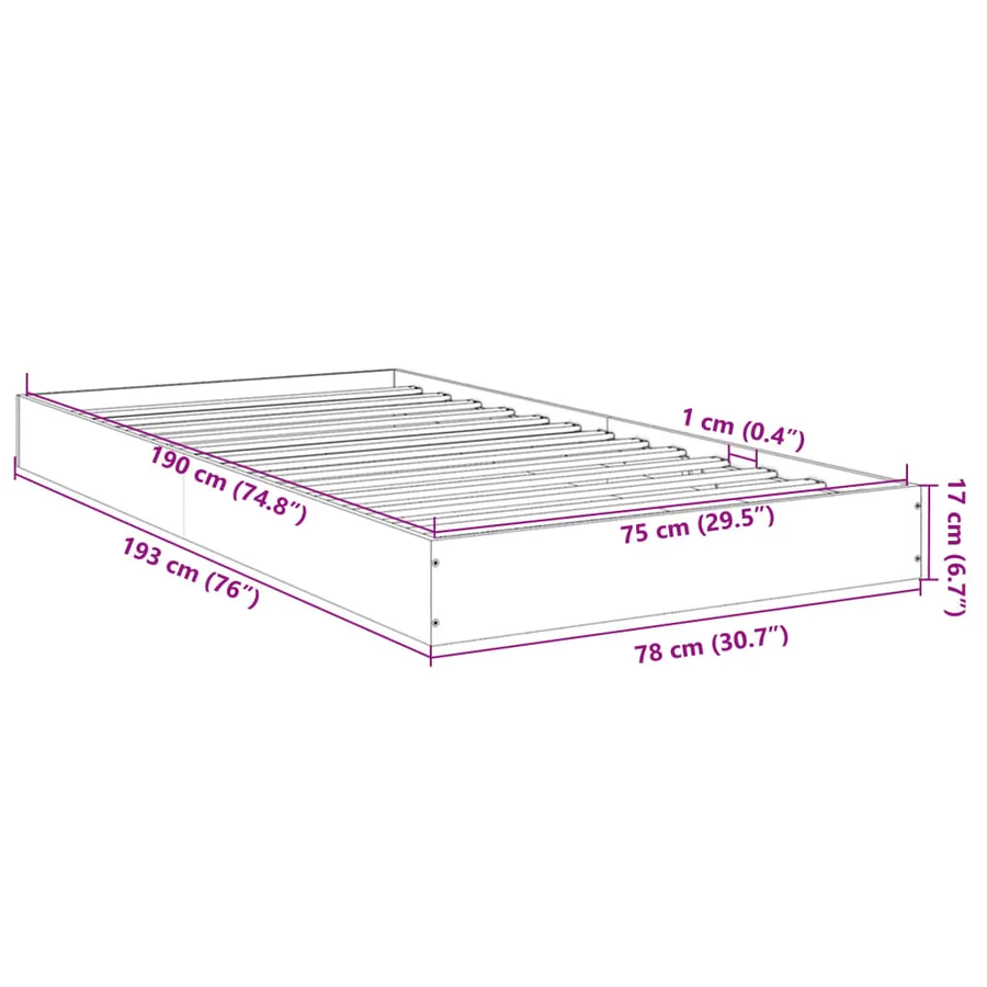 Cadre de lit sans matelas sonoma gris 75x190 cm - 10