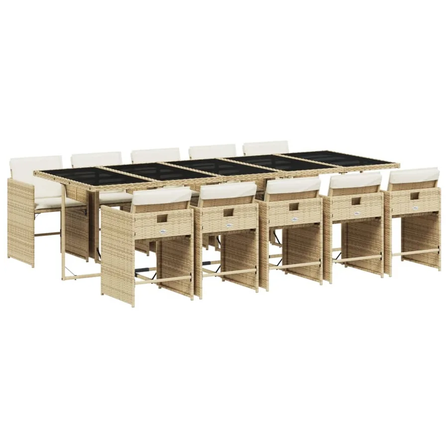 Ensemble à manger de jardin et coussins 11 pcs beige poly rotin - 2