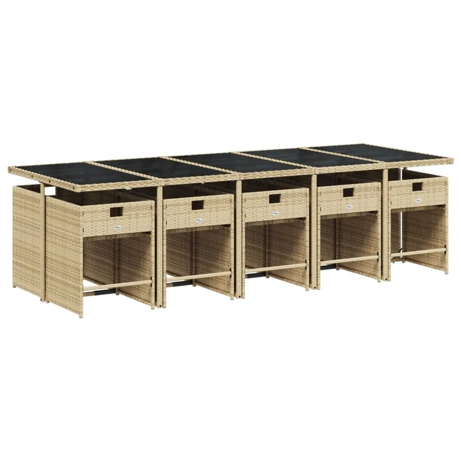 Ensemble à manger de jardin et coussins 11 pcs beige poly rotin - 3