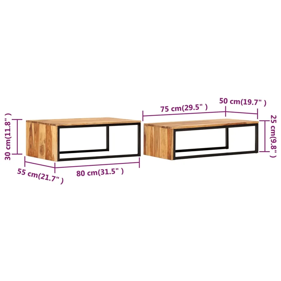 Tables gigognes 2 pcs Bois solide - 9