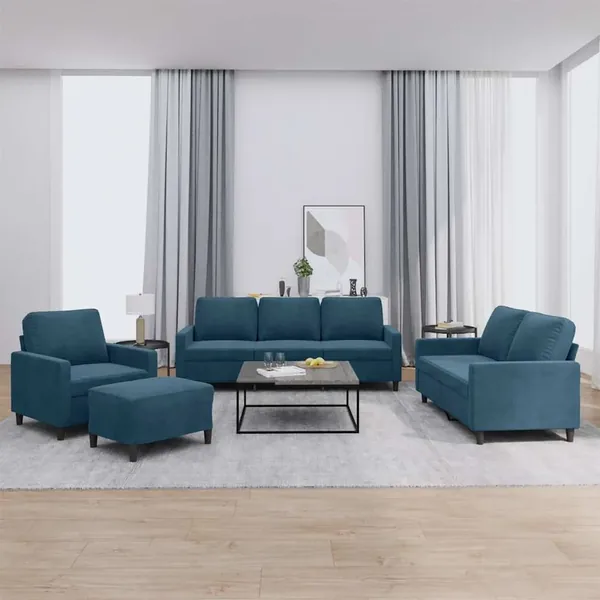 Ensemble de canapés 4 pcs avec coussins Bleu Velours
