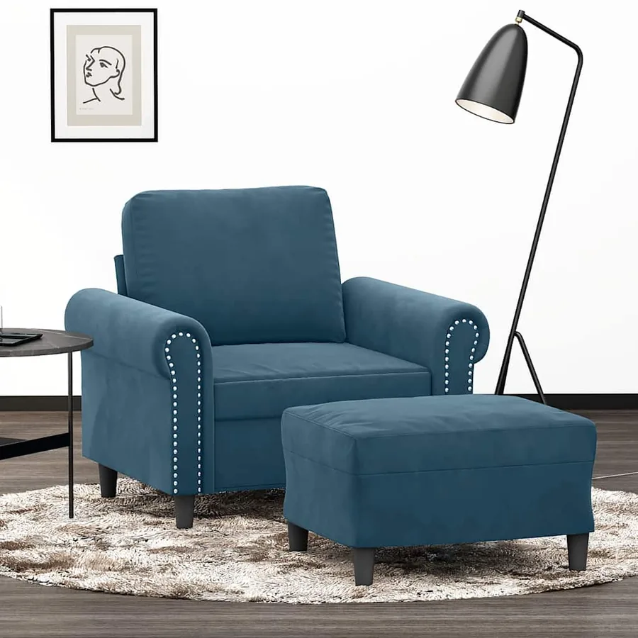 Fauteuil avec repose-pied Bleu 60 cm Velours