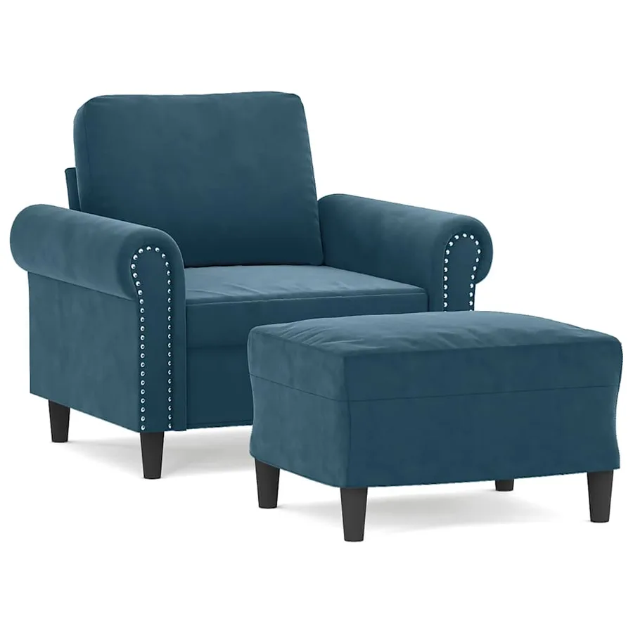 Fauteuil avec repose-pied Bleu 60 cm Velours - 2