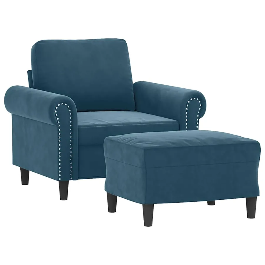 Fauteuil avec repose-pied Bleu 60 cm Velours - 3